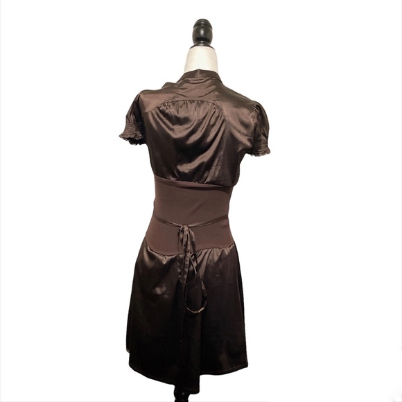 Twik chocolate brown collared wrap Y2K style dress - Picture 2 of 16